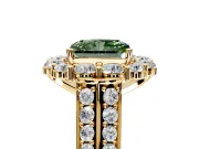 Large Accent Halo Engagement Ring Setting for Fancy Green Radiant Cut Center with Pave Split Shank and Prong Head in Yellow Gold