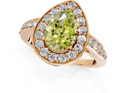 Bezel-Framed Halo Engagement Ring Setting for Fancy Yellow Pear-Shaped Center with Pave Band and Prong Head in Rose Gold