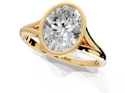 Solitaire Engagement Ring Setting for Oval Center with V Split Shank and Bezel Head in Yellow Gold