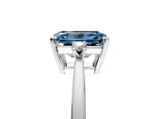 3 Stone Engagement Ring Setting for Fancy Blue Emerald Cut Center with Low-Set Round Cut Accents and Prong Head in Sterling Silver