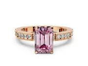 Solitaire Engagement Ring Setting for Fancy Pink Emerald Cut Center with Milgrain-Edged Pave Band and Prong Head in Rose Gold