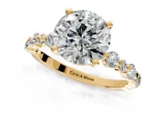 Solitaire Engagement Ring Setting for Round Cut Center with Alternating Size Accents and Prong Head in Yellow Gold