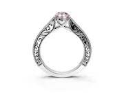 Solitaire Engagement Ring Setting for Fancy Pink Pear-Shaped Center with Engraved Pave Band and Prong Head in White Gold