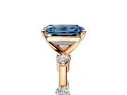 Solitaire Engagement Ring Setting for Fancy Blue Emerald Cut Center with Bezel Station Band and Prong Head in Rose Gold