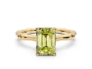 Solitaire Engagement Ring Setting for Fancy Yellow Emerald Cut Center with Bamboo Band and Prong Head in Yellow Gold