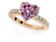 Solitaire Engagement Ring Setting for Fancy Pink Heart-Shaped Center with Single Row Accent Band and Prong Head in Rose Gold