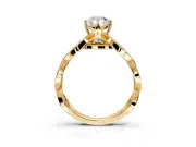 Solitaire Engagement Ring Setting for Pear-Shaped Center with Accented Twist Band and Leaf Prong Head in Yellow Gold
