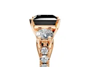 3 Stone Engagement Ring Setting for Fancy Black Princess Cut Center with Crossover Basket, Pave Band and Prong Head in Rose Gold