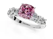 5 Stone Engagement Ring Setting for Fancy Pink Cushion Cut Center with Graduated Accents and Prong Head in Sterling Silver
