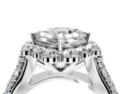 Large Accent Halo Engagement Ring Setting for Princess Cut Center with Pave Split Shank and Prong Head in White Gold