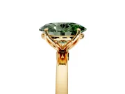 Solitaire Engagement Ring Setting for Fancy Green Oval Center with Thin Rounded Plain Band and Prong Head in Yellow Gold