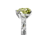 Baguette Engagement Ring Setting for Fancy Yellow Heart-Shaped Center with Alternating Bar-Set Band and Prong Head in White Gold