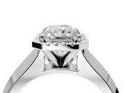 Halo Engagement Ring Setting for Radiant Cut Center with Knife Ridge Cathedral Band and Prong Head in Platinum