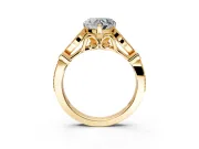 Solitaire Engagement Ring Setting for Heart-Shaped Center with Marquise and Bezel Accents and Prong Head in Yellow Gold