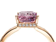 Hidden Halo Engagement Ring Setting for Fancy Pink Princess Cut Center with Wide Flat Plain Band and Prong Head in Rose Gold
