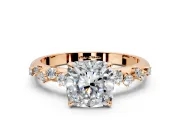 Cluster Engagement Ring Setting for Cushion Cut Center with Round Cut Accent Band and Prong Head in Rose Gold