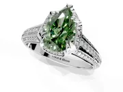 Solitaire Engagement Ring Setting for Fancy Green Pear-Shaped Center with Accented Split Shank and Prong Head in Sterling Silver