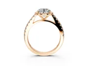 Halo Engagement Ring Setting for Round Cut Center with Full Pave Band and Prong Head in Rose Gold
