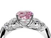 Cluster Engagement Ring Setting for Fancy Pink Cushion Cut Center with Round Cut Accent Frame and Prong Head in White Gold