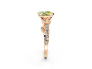 Leaf Motif Engagement Ring Setting for Fancy Yellow Pear-Shaped Center with Pave Band and Prong Head in Rose Gold