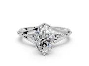 Solitaire Engagement Ring Setting for Oval Center with Milgrain Cathedral Band and Prong Head in Sterling Silver