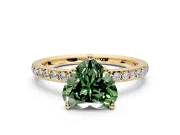 Solitaire Engagement Ring Setting for Fancy Green Heart-Shaped Center with Fine Pave Band and Prong Head in Yellow Gold