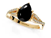 Solitaire Engagement Ring Setting for Fancy Black Pear-Shaped Center with Twisted Pave Split Shank and Prong Head in Yellow Gold