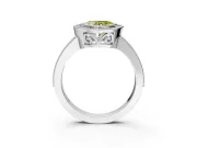 Halo Engagement Ring Setting for Fancy Yellow Heart-Shaped Center with Milgrain Halo, Pave Band and Prong Head in Platinum