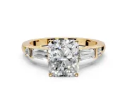 Bar-Set Engagement Ring Setting for Radiant Cut Center with Tapered Baguette Accents and Prong Head in Yellow Gold