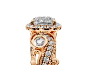 Milgrain Halo Engagement Ring Setting for Cushion Cut Center with Shoulder Bezels and Prong Head in Rose Gold