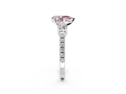 3 Stone Engagement Ring Setting for Fancy Pink Pear-Shaped Center with Round Cut Side Accents and Prong Head in Sterling Silver