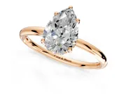 Solitaire Engagement Ring Setting for Pear-Shaped Center with Plain Band, Open Basket and Prong Head in Rose Gold