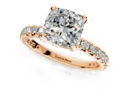 Solitaire Engagement Ring Setting for Cushion Cut Center with Shared-Prong Accents and Prong Head in Rose Gold