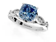 Solitaire Engagement Ring Setting for Fancy Blue Cushion Cut Center with Marquise and Bezel Accents and Prong Head in White Gold