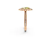 Milgrain Halo Engagement Ring Setting for Fancy Yellow Oval Center with Bezel Point Accents and Prong Head in Rose Gold