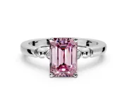 Solitaire Engagement Ring Setting for Fancy Pink Emerald Cut Center with Beaded Shoulders and Prong Head in Platinum