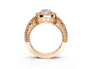Milgrain Halo Engagement Ring Setting for Cushion Cut Center with Pave Band and Prong Head in Rose Gold