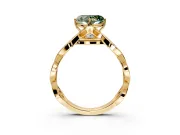 Solitaire Engagement Ring Setting for Fancy Green Heart-Shaped Center with Accented Twist Band and Leaf Prong Head in Yellow Gold