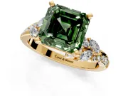 Solitaire Engagement Ring Setting for Fancy Green Asscher Cut Center with Marquise Accent Twist Band and Prong Head in Yellow Gold