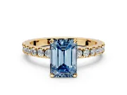 Solitaire Engagement Ring Setting for Fancy Blue Emerald Cut Center with Fine Pave Band and Claw Prong Head in Yellow Gold