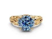 Solitaire Engagement Ring Setting for Fancy Blue Round Cut Center with Filigree Accent Basket and Prong Head in Yellow Gold