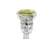 Cluster Engagement Ring Setting for Fancy Yellow Radiant Cut Center with 2-Row Shoulder Clusters and Prong Head in White Gold