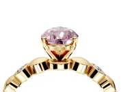 Solitaire Engagement Ring Setting for Fancy Pink Pear-Shaped Center with Beaded Bezel Station Band and Prong Head in Yellow Gold