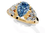 Leaf Cluster Engagement Ring Setting for Fancy Blue Pear-Shaped Center with Marquise Accents and Prong Head in Yellow Gold