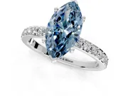 Solitaire Engagement Ring Setting for Fancy Blue Marquise Center with Round Cut Pave Band and Prong Head in Platinum