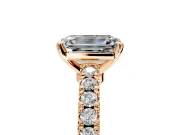 Solitaire Engagement Ring Setting for Emerald Cut Center with Single Row Accent Band and Prong Head in Rose Gold