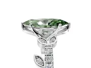 Leaf Motif Engagement Ring Setting for Fancy Green Marquise Center with Pave Band and Prong Head in Sterling Silver