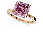 Solitaire Engagement Ring Setting for Fancy Pink Asscher Cut Center with Thin Rounded Plain Band and Prong Head in Rose Gold