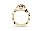 Halo Engagement Ring Setting for Fancy Pink Pear-Shaped Center with Twist Band and Prong Head in Yellow Gold
