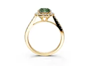 Halo Engagement Ring Setting for Fancy Green Cushion Cut Center with Raised Halo, Pave Band and Prong Head in Yellow Gold